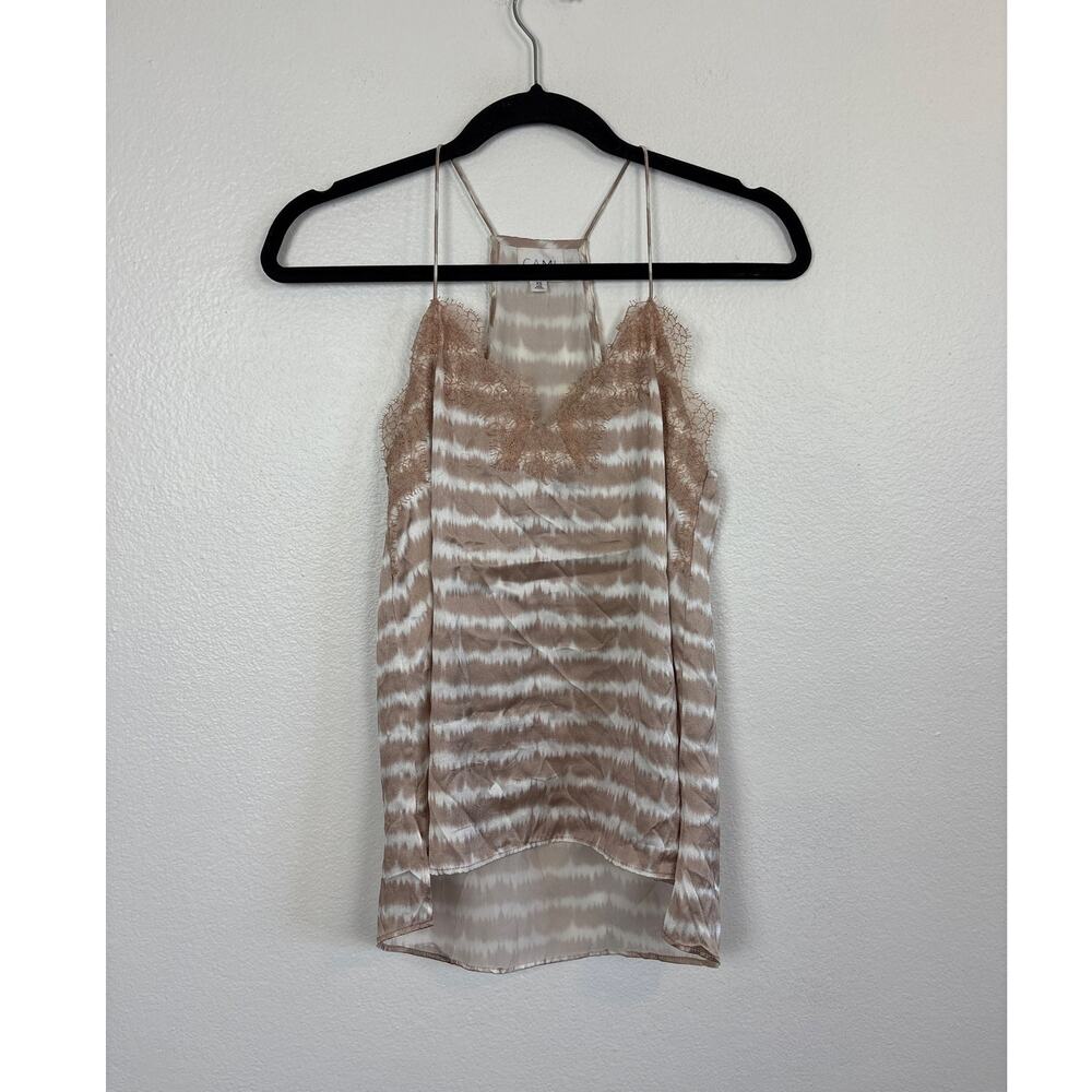 Cami NYC Beige and White Striped Lace Trim Slip Tank